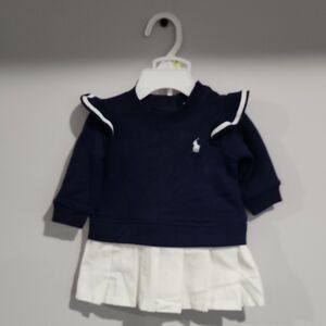 Ralph Lauren Navy & White Sweatshirt Dress for a Baby Girl.